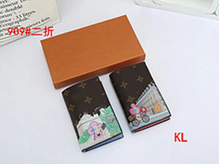 

Classic black Men Women Small Wallet purse Highs Quality cartoon Credit Card Holder Slim Bank Cardholder coin purses With Box mini bag