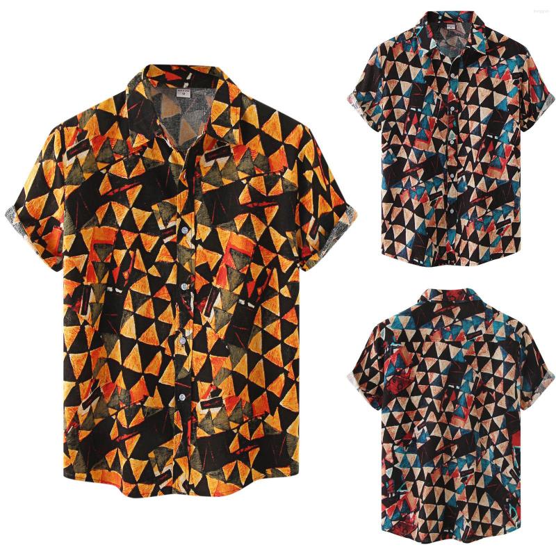 

Men's Casual Shirts Dark Purple Tops Men Male Summer Triangle Print Shirt Short Sleeve Turn Down Collar Formal Button Blouse, Blue