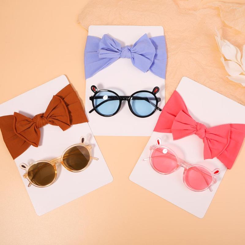 

Hair Accessories 2Pcs/Set Lovely Beach Kids Bows Headband For Girls Cute Sunglasses Elastic Nylon Bands Glasses Headwear