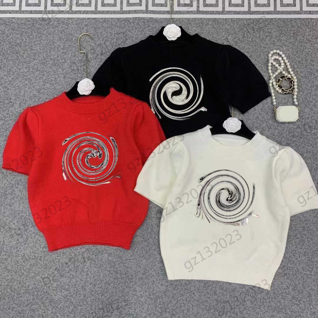 

Womens Sweaters Chest Logo Hot Drill Bubble Short Sleeve Slim Knitted Sweater Thread Round Neck Pullover Fashion Knitwear Luxury Brand Women Apparel 3 Colors
