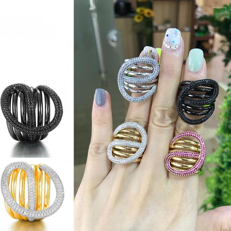 

Wedding Rings Trendy Dubai Morocco Cross Lines Ring For Women Full Cubic Zircon Finger Beads Charm Bohemian Beach Jewelry