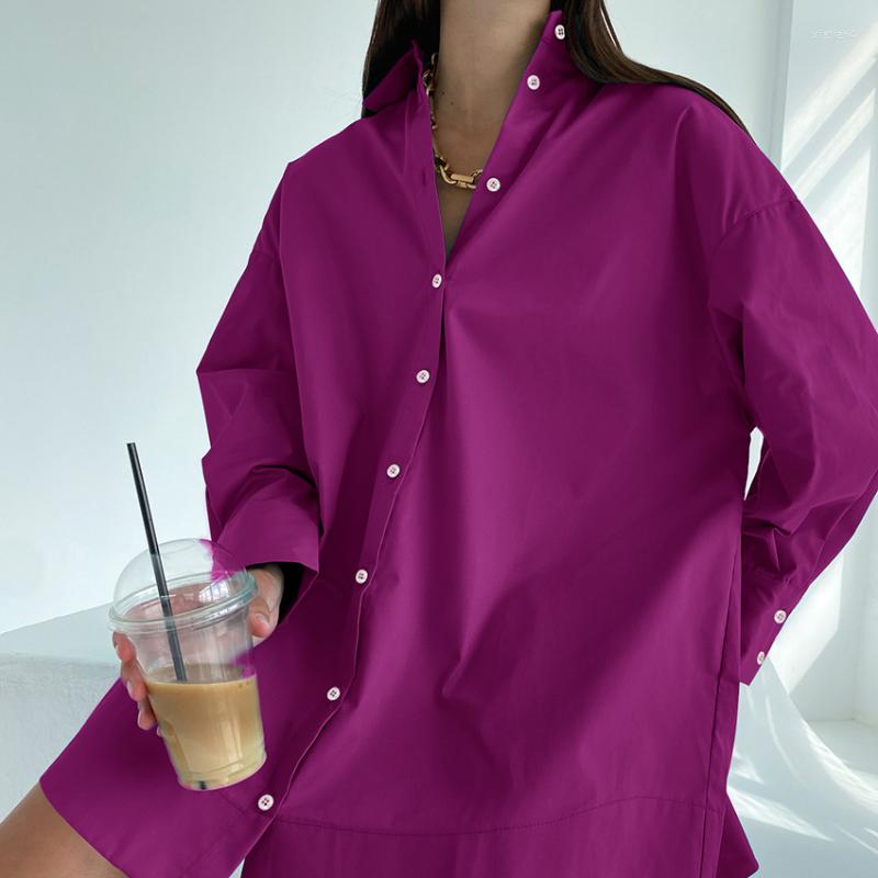 

Women' Blouses Loose Blouse Shirts Women Cotton Tunics Plus Size Long Tops Purple Button Shirt Feminine Spring Oversize