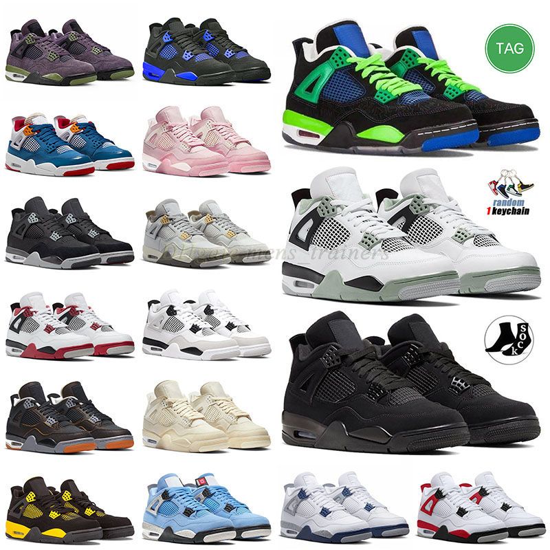 

4 4s mens designer basketball shoes jumpman 4 seafoam doernbeche military black cat midnight navy blue red cement violet oreo canvas ow sail j4 motorsport sneakers, J76 40-47 loyal blue