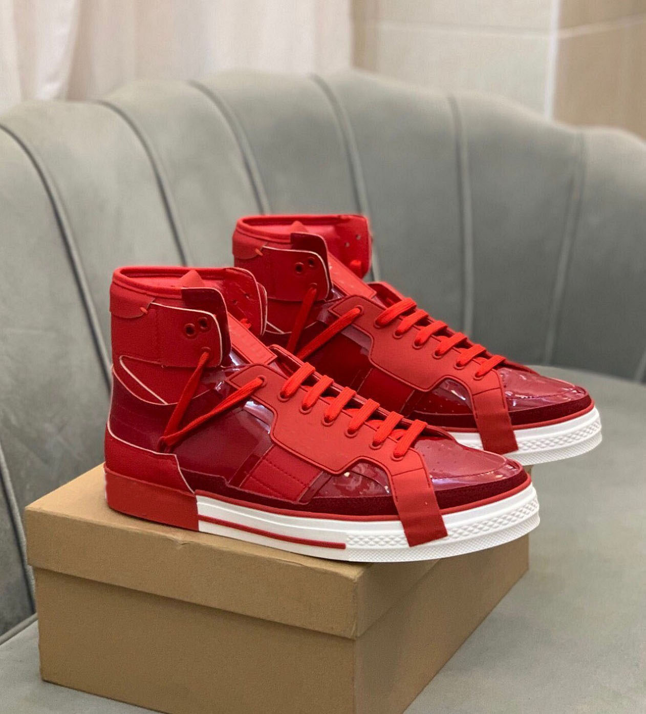 

Luxurious Brand Calfskin Custom 2.Zero Sneakers Shoes High-top Men Rubber Sole Comfort Outdoor Runner Sports Man Skateboard Walking EU38-46