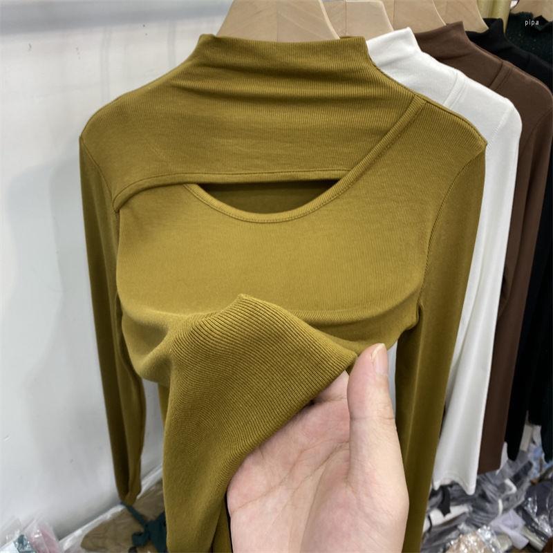 

Women' Polos High-quality Winter T-shirt Women' Stretch Super Slim Clothes Long Sleeve Tube Top Knit Canal, Green