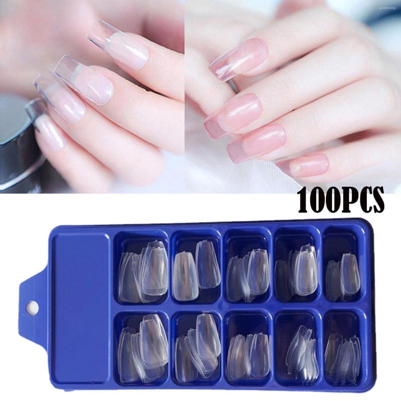 

False Nails 100pcs Kit France Styles Full Cover Nail Art Tips Fake Square With Design For Press On Finger Long Ballerina