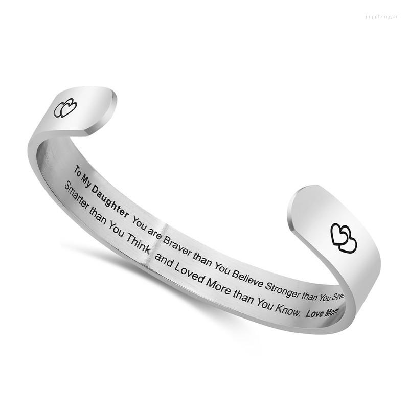 

Bangle 10mm Wide Cuff Stainless Steel Engraved Bracelets Bangles For Daughter Inspirational Jewelry Christmas Gift Pulseras