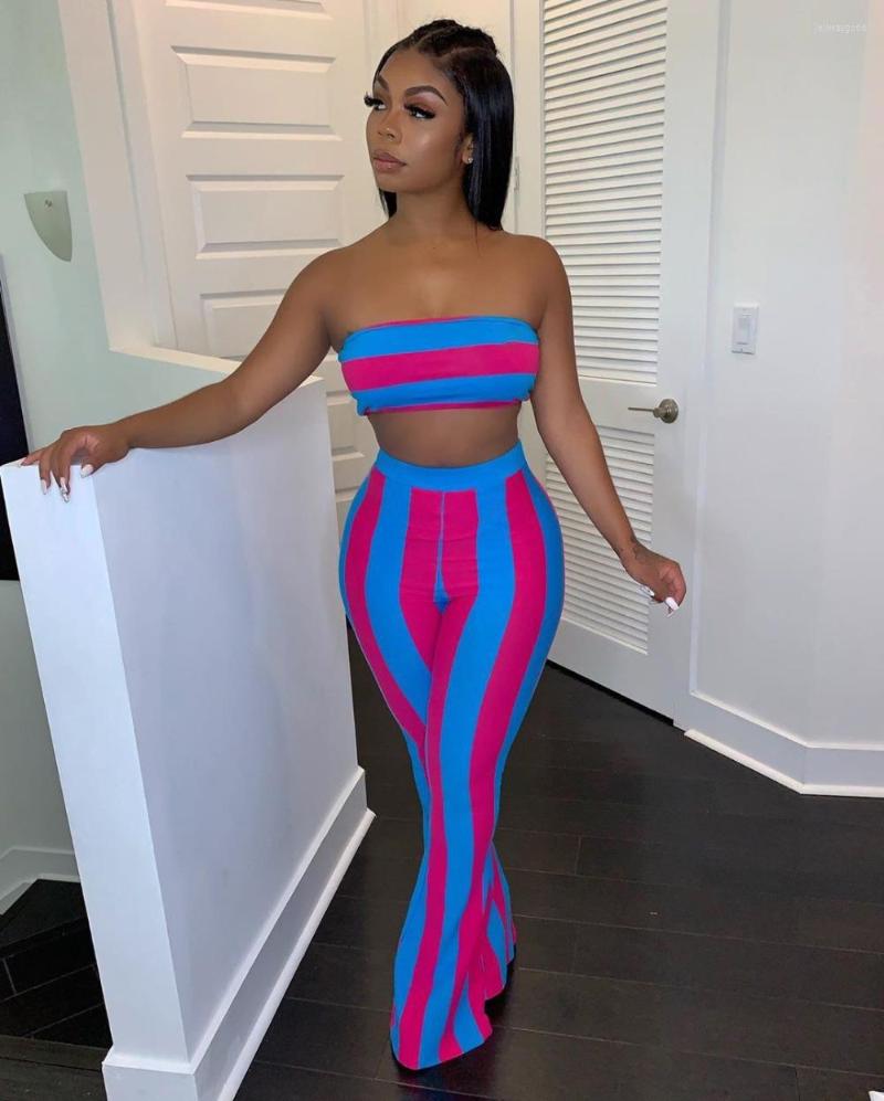 Women&#039;s Tracksuits 2022 Women Striped 2 Piece Set Outfits Crop Top Pants Two Pieces Sets Summer Clothes For Female Sexy Women&#39;s Suit-image-831890605