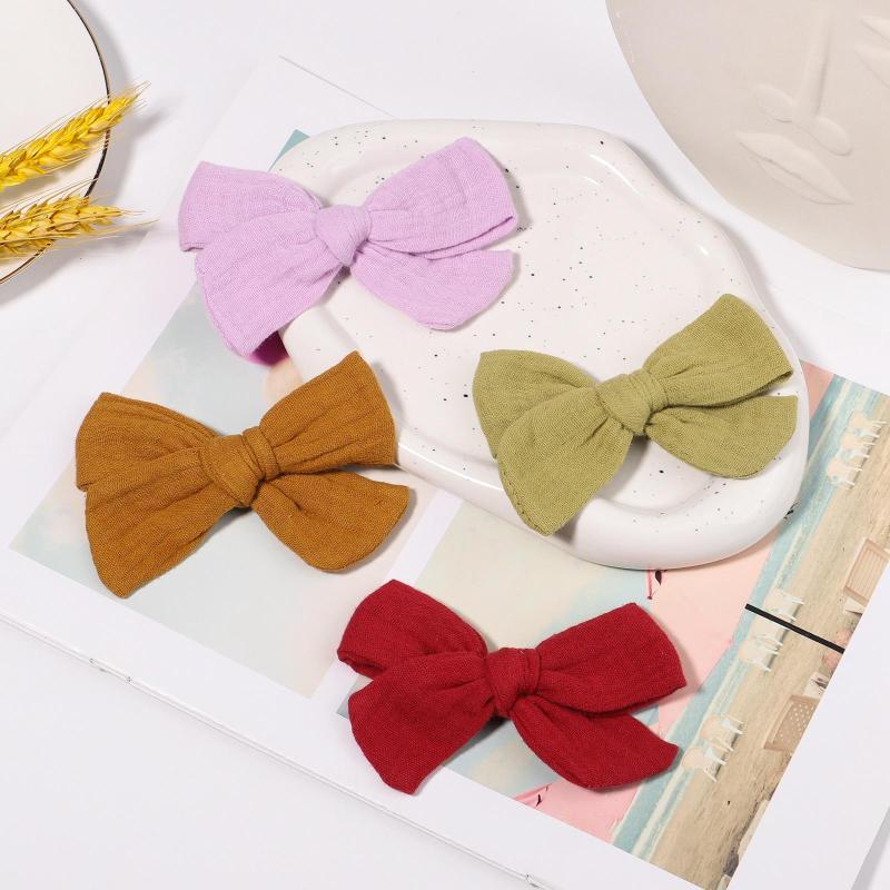 

Hair Accessories 2Pcs/Lot Fashion Muslin Cotton Baby Bow Clips For Girls Solid Color Autumn Handmade Headware Hairpins Kids, 16