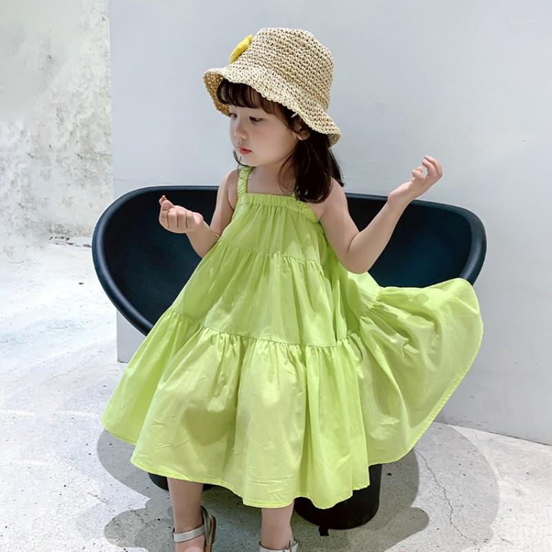 

Girl Dresses Summer Baby Girls Dress Princess Suspender Beach Draped Frocks Cute Sleeveless Solid Color Skirt Party Children Clothes