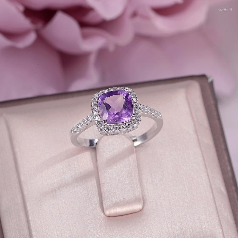 

Cluster Rings Fine Jewelry Midi For Women 925 Sterling Silver 1.5ct Amethyst Natural Gemstone Purple Square Wedding Ring CCRI039