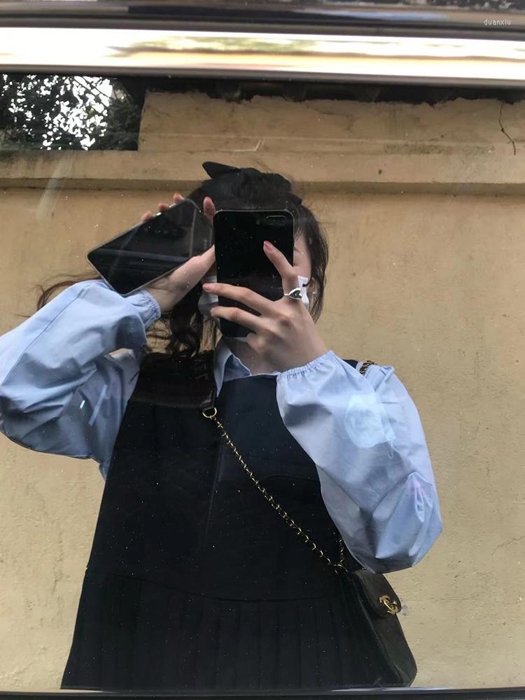 

Women's T Shirts GY1547 College Style Pleated Vest Dress For Women's Autumn And Winter 2022 Skinny Outer, Blue