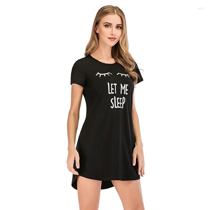 

Women' Sleepwear Aamikast Women Nightgown Summer Casual Night Dresses Plus Size Short Sleeve Letter Print Loose Nightdress Home Clothes, Black