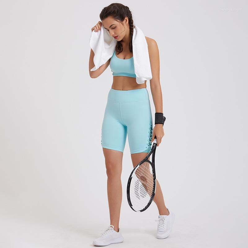 

Active Sets Sports Fitness Back Bra High Waist Shorts Two-piece Set Women's Fashion Running Elastic Yoga Suit, Sky blue