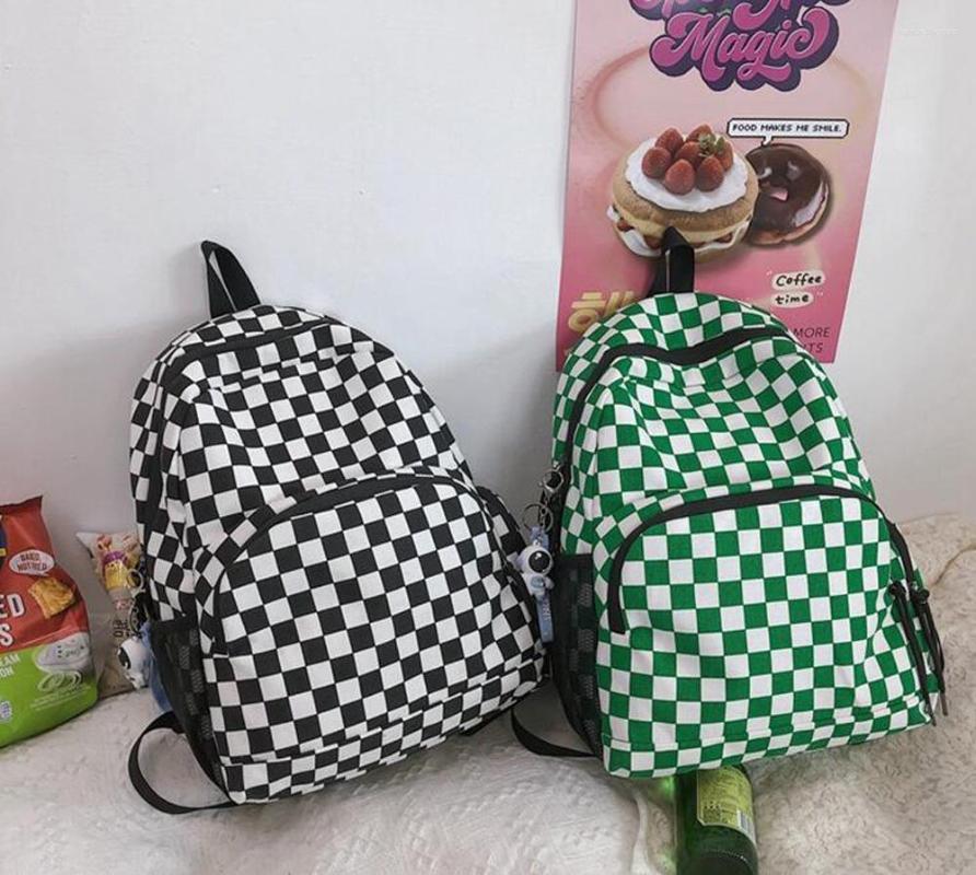 

School Bags DHL30pcs Student Nylon Casual Grid Prints Large Capacity Bag, Black
