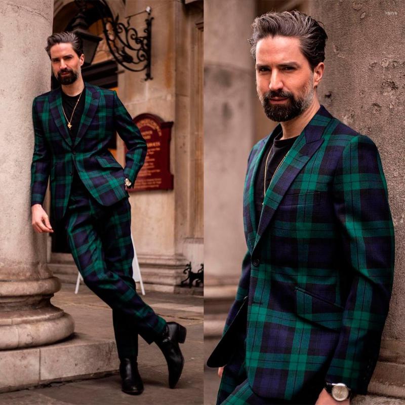 

Men's Suits Dark Green Men Suit Tailor-Made 2 Pieces Tailored Plaid Blazer Pants Fashion Slim Formal Wedding Groom Business Prom Daily, Auburn