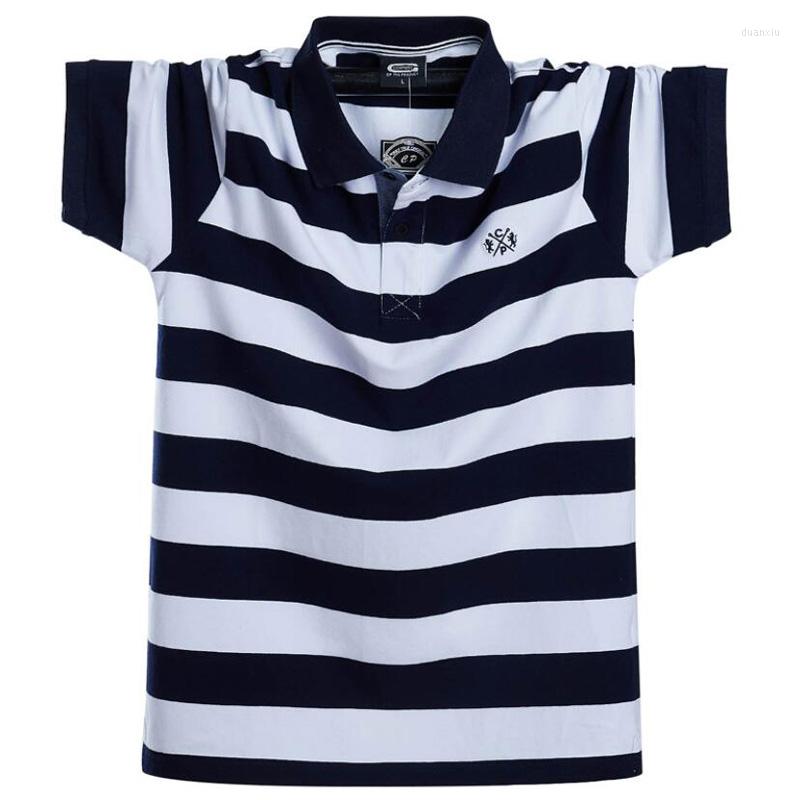 

Men's Polos Short Sleeved Polo Shirt Big Size Striped Stand Collar Cotton Shirts Casual Mens Lapel Top Embroidered Tees 6XL, The photo color