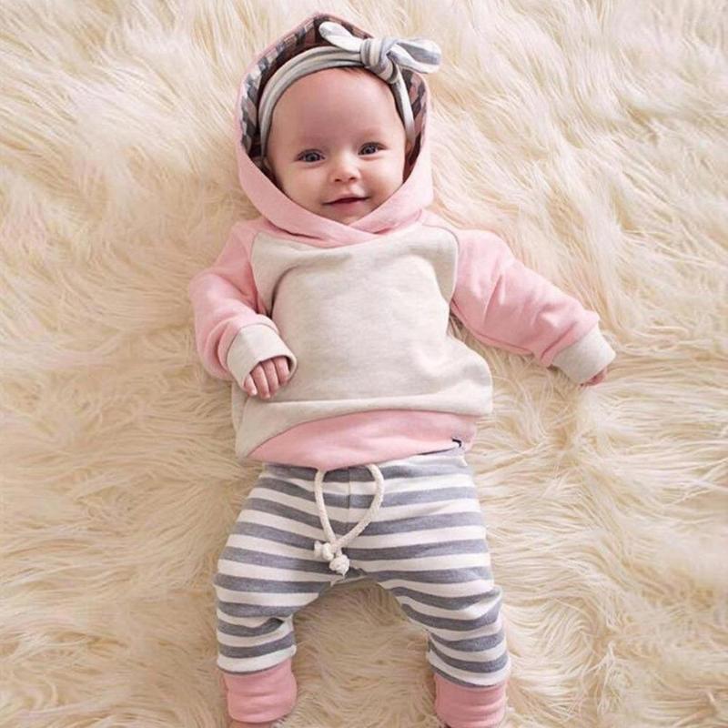 

Clothing Sets Toddler Baby Clothes Set Autumn Fall Outfit Girl Hoodies Drawstring Waist Long Pants Hairband Sleeve Infant Suit, Pink