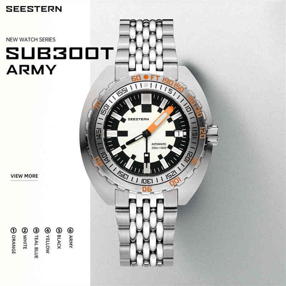 

SEESTERN Diver For Men SUB300T Sapphire NH35 Automatic Mechanical es 20ATM Waterproof Luminous Wrist Army Dial H220426193q, Mop v3