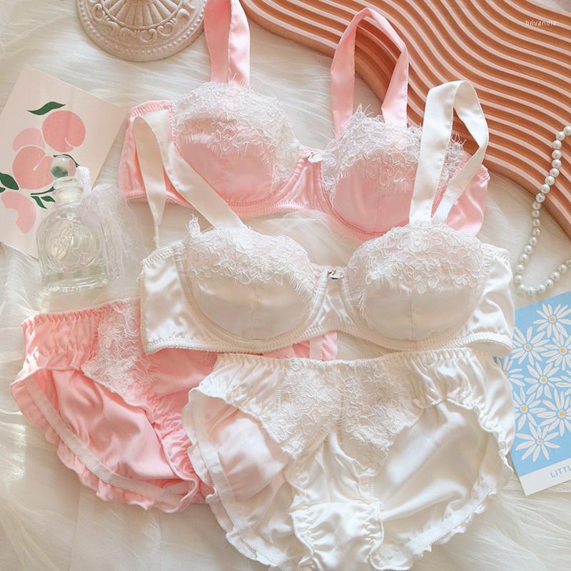 

Bras Sets Ultra Thin Bra And Panty Set Satin Lace Underwear Japanese Sexy Women Comfortable French Pure Desire Lolita Girl Ladies Bralette, Black