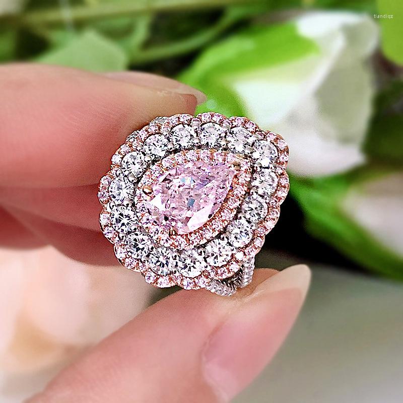 

Wedding Rings Retro Style Ring 925 Sterling Silver Setting Drop-shaped Pink Created Diamond Pear Women Lady