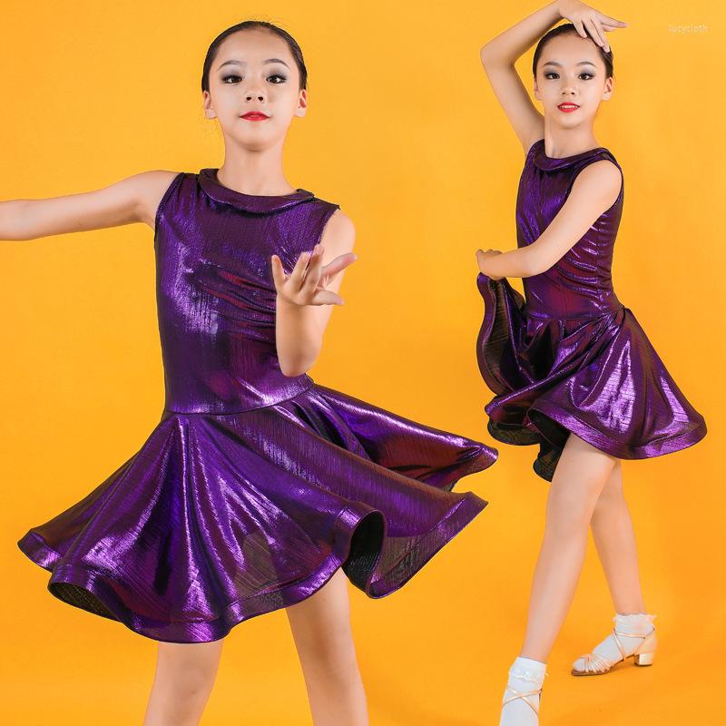 

Stage Wear Latin/Cha Cha/Rumba/Samba Dance Dress Glossy For Girls Tango Ballroom Round Neck Practice Clothing