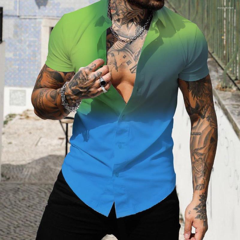 

Men' Casual Shirts Summer Men' 3D Printing Fashion Gradient Plus Size Short Sleeve T-Shirts Hawaiian Beach Clothing -5XL