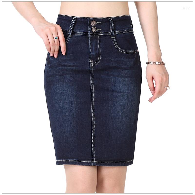 

Skirts Women Denim Skirt Vintage Button High Waist Pencil Blue Slim Plus Size 5XL 6XL Ladies Office Sexy Mini Jeans, K016 light blue