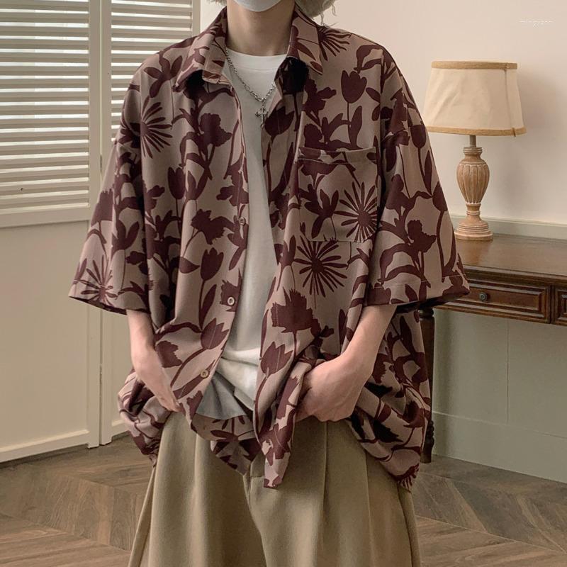 

Men's Casual Shirts Summer Oversized Short Sleeve Shirt Men Fashion Print Korean Loose Ice Silk Mens Hawaiian -3XL, Green