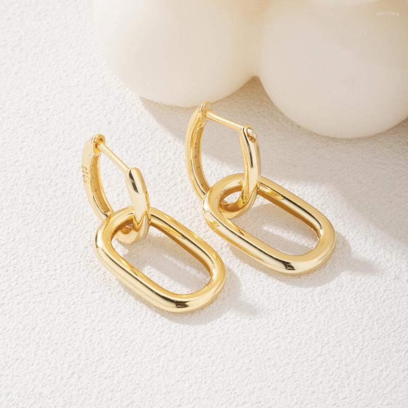 

Hoop Earrings Real 925 Sterling Silver Double Square Drop 18K Gold Plated For Women Vintage Jewelry Accessories