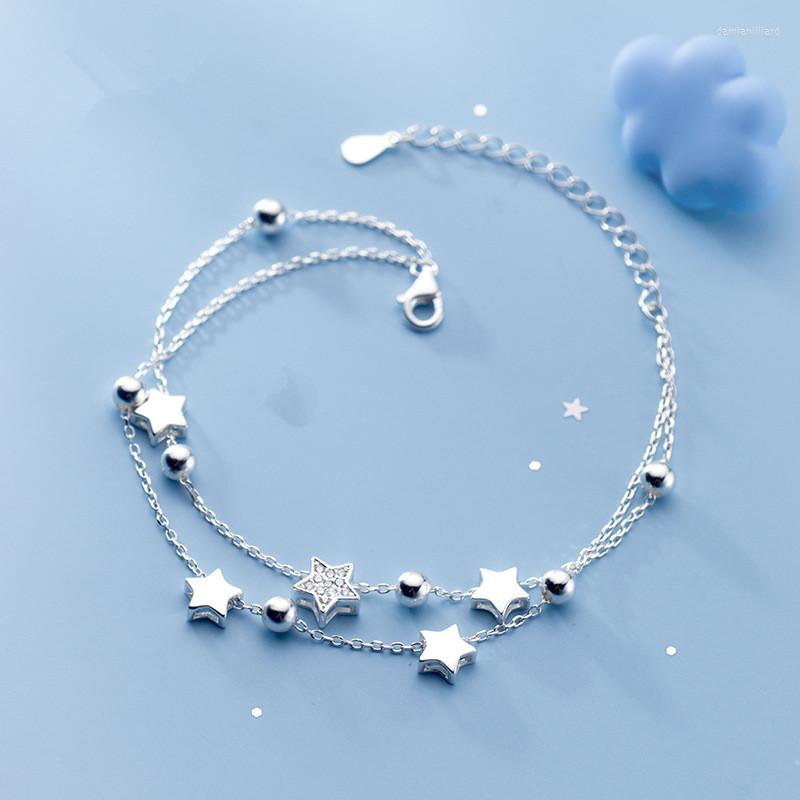 

Charm Bracelets Silver Color Double Layer Zircon Star Round Bead Bracelet&Bangle For Women Elegant Jewelry Party Gift