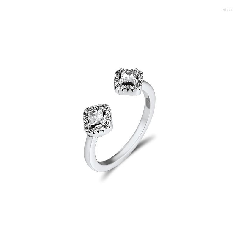 

Cluster Rings Top Quality Winter Silver 925 Jewelry Square Sparkling Open Ring Sterling For Women Anillo Christmas