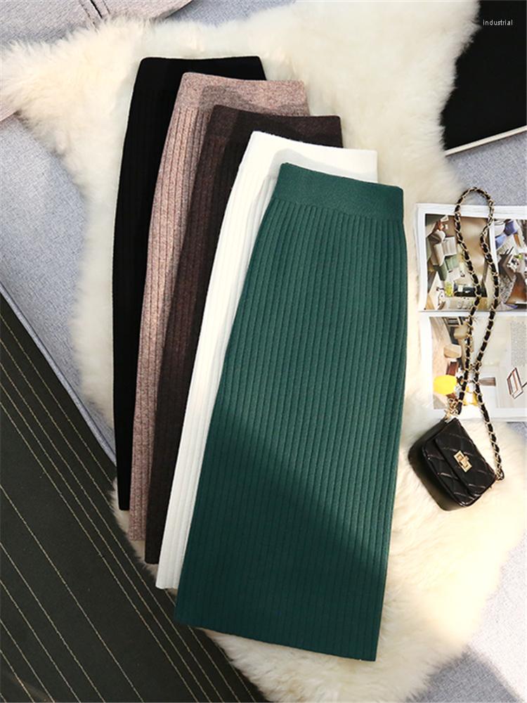 

Skirts Autumn Winter Green Knitted Women's Wrap 2022 High Waist Solid Knitwear Straight Pencil Ladies Female, Black