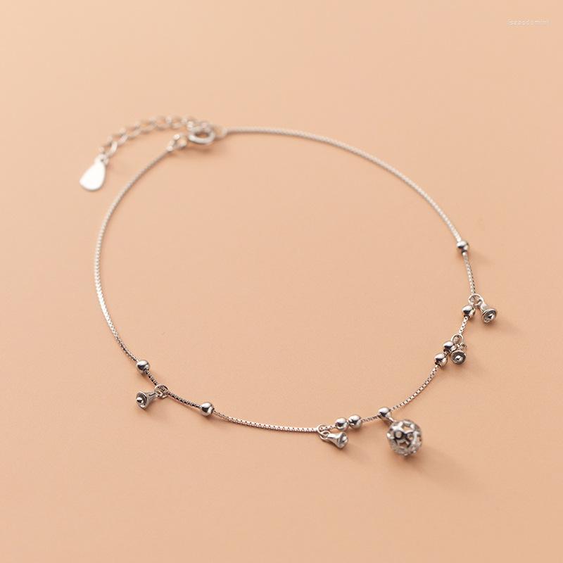 

Anklets 925 Ankle Accessories For Jewelry Silver Women Bells Decoration On Foot Bracelet Hollow Ball Box Leg Chain 21 CM Adjustable