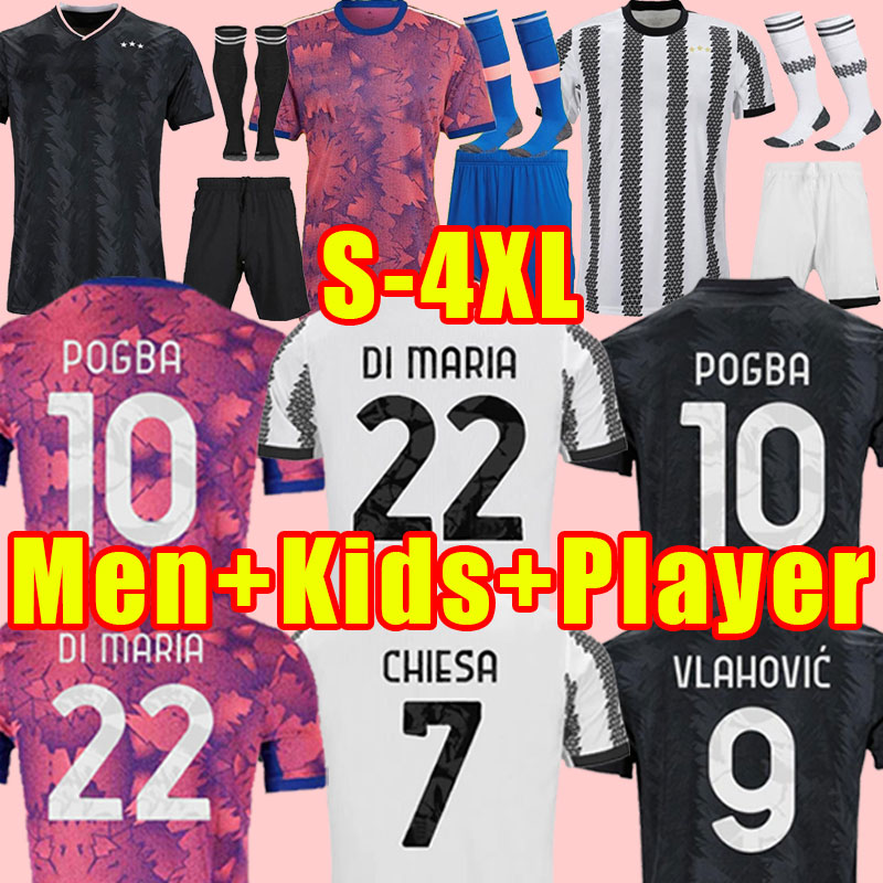 

fans player version 22 23 soccer jerseys POGBA VLAHOVIC CHIESA top 2022 2023 football shirt set DI MARIA LOCATELLI MORATA DE LIGT JuVeNtus KEAN MEN KIDS  4XL SOCKS, Home