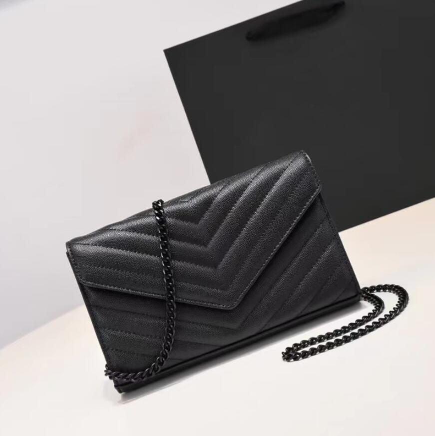 

Evening Bags Quality Designer Woman Shoulder bags Handbag women Bag Genuine Leather Original box Purse clutch messenger cross body caviar lady, Black-black logo;caviar