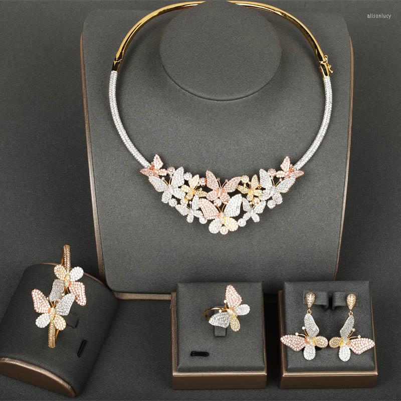 

Necklace Earrings Set Dazz 4pc Luxury Butterfly Cubic Zircon Nigeria For Women Wedding India DUBAI Bridal Jewelry Parure Bijoux Femme, Picture shown
