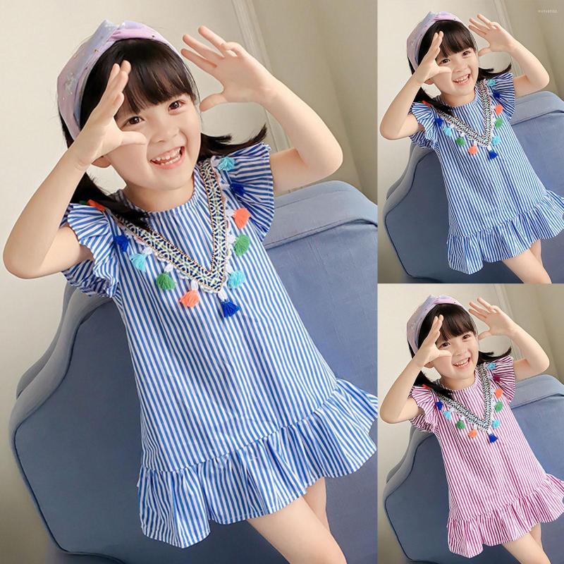 

Girl Dresses Girls Dress Toddler Baby Sleeve Tassels Ruffle Stripe Print Princess Outfits For, Pink