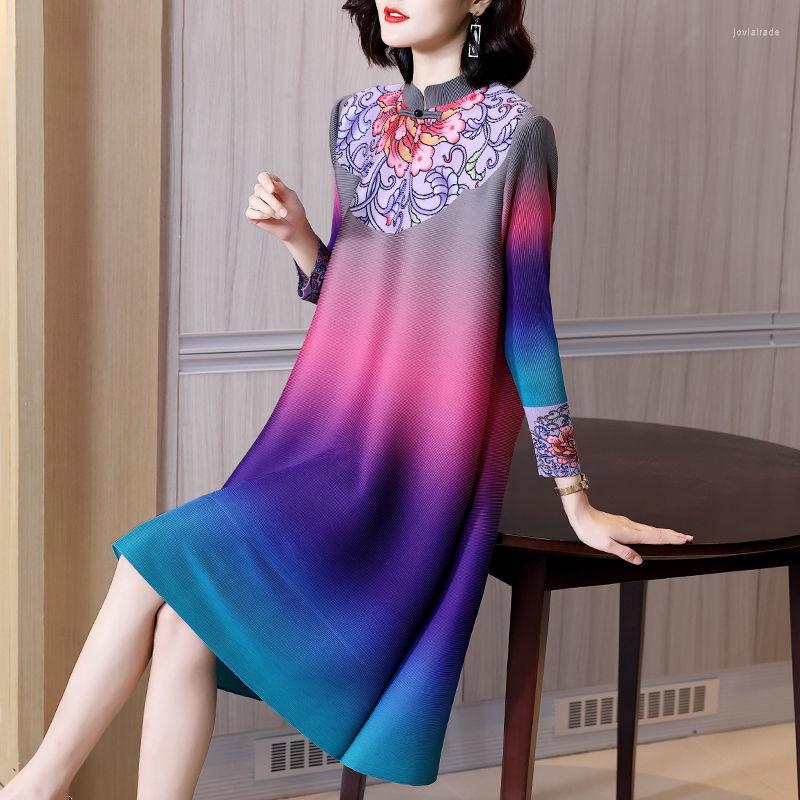 

Casual Dresses Women Club Autumn Vintage Dress Colorful Pleated Long Sleeve Female Skinny Slim Printing Ankle-Length Vestidos G66, Huase