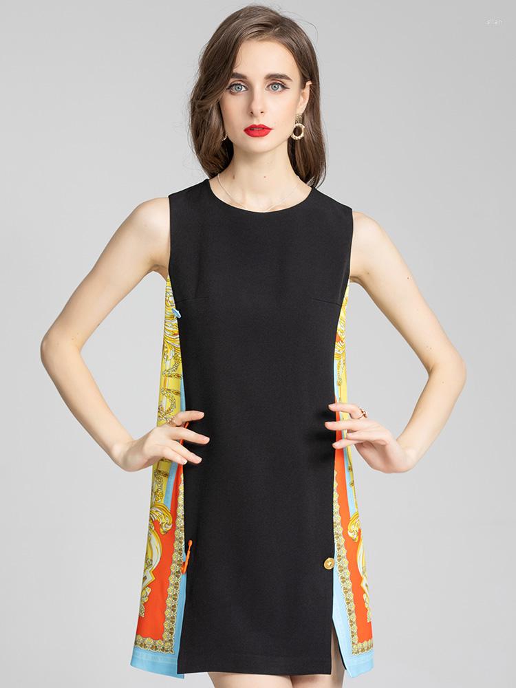 

Casual Dresses MoaaYina Fashion Designer Dress Summer Women O Neck Luxurious Crystal Bead Patchwork Printed Vintage Short Party, Black