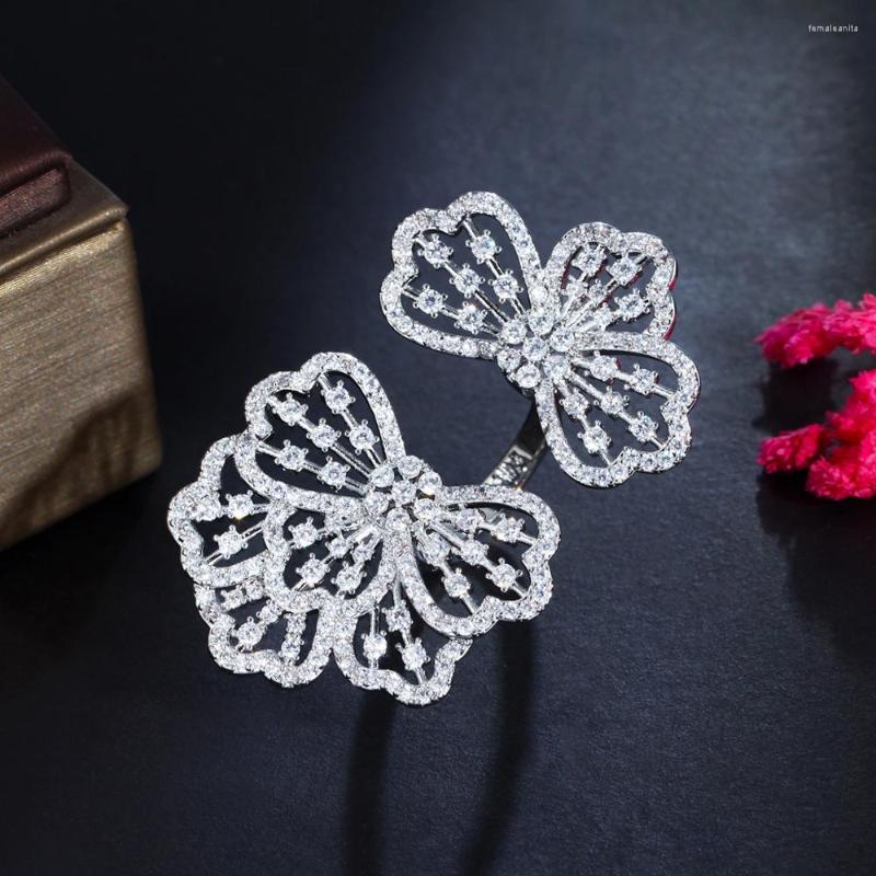 

Wedding Rings ThreeGraces Creative Cubic Zirconia Big Flower Adjustable Open Ring For Women Summer Fashion Jewelry Accessories R179