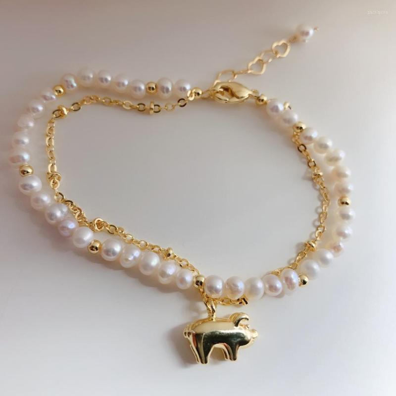 

Link Bracelets Cute Gold Pig Trojan Natural Pearl Beads Chain For Women Girl Birthday Gift 2022 Fashion Charms Jewelry Pulcera