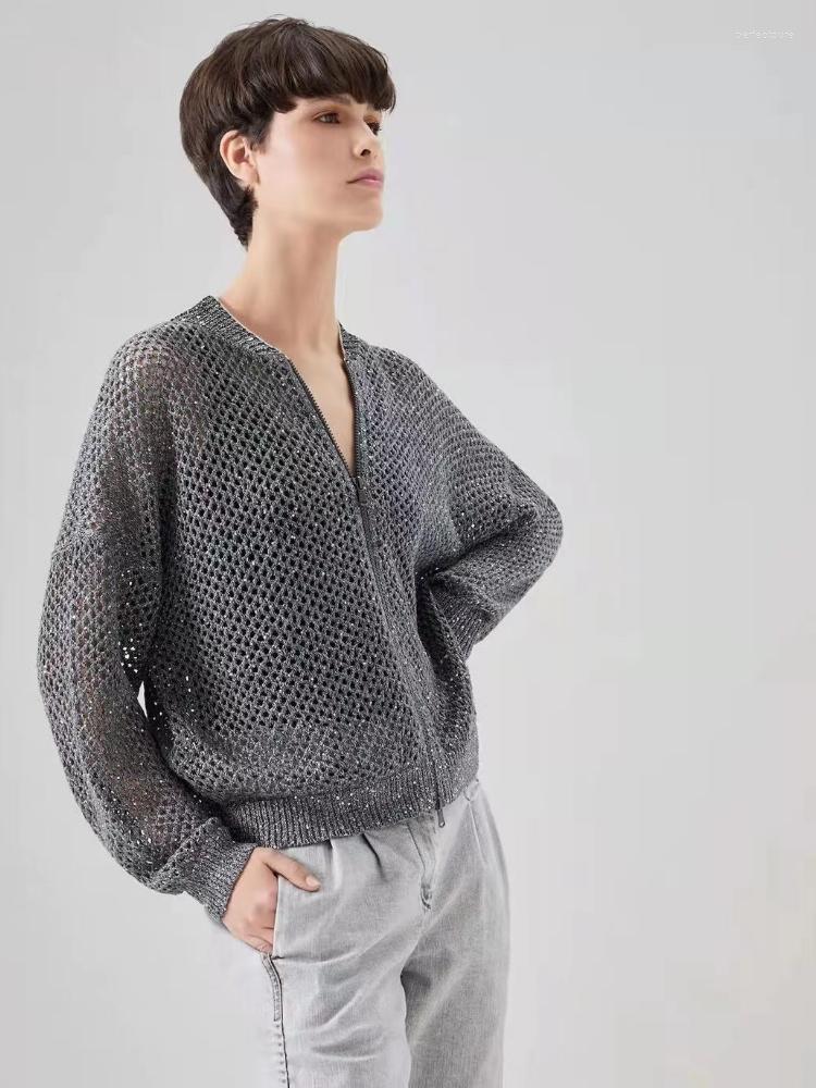 

Women' Knits Women Sweater 2022 Spring Solid Color Hollow Loose And Thin Zipper Cardigan Casual Top Coat, Gray