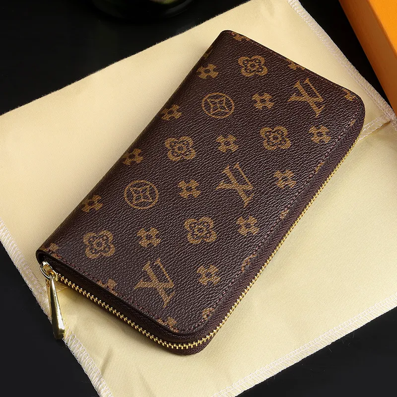 

Fashion women wallet Genuine Leather wallet single zipper wallets lady ladies long classical purse with box card louise Purse vutton Crossbody viuton Bag 60017, Brown flower