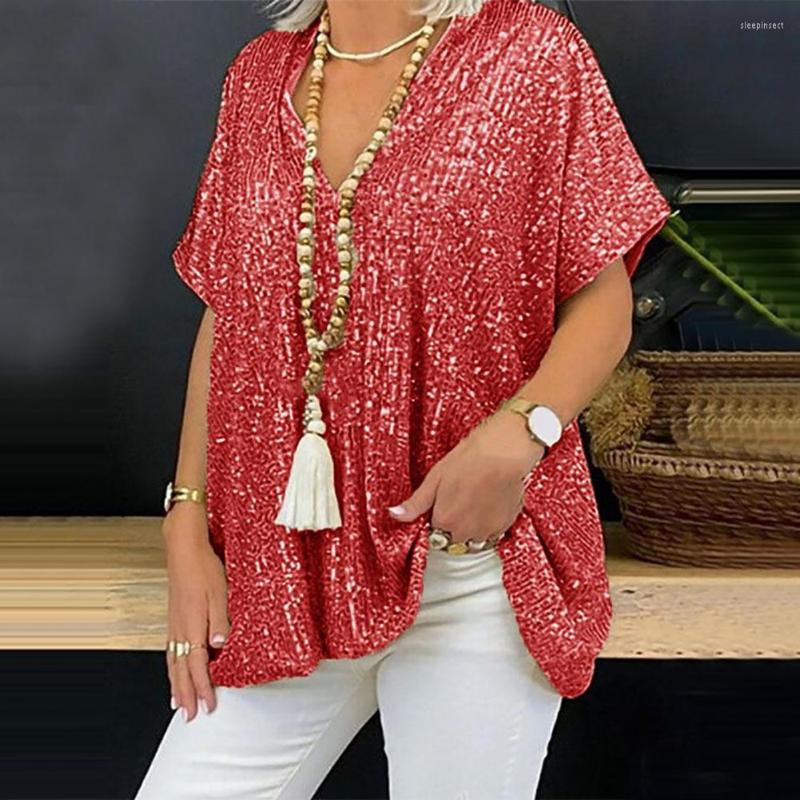 

Women's Blouses Fashion Pullover Blouse Stretchy Breathable Comfortable Lady Night Club Sequins T-shirt Loose Tops Versatile, Black