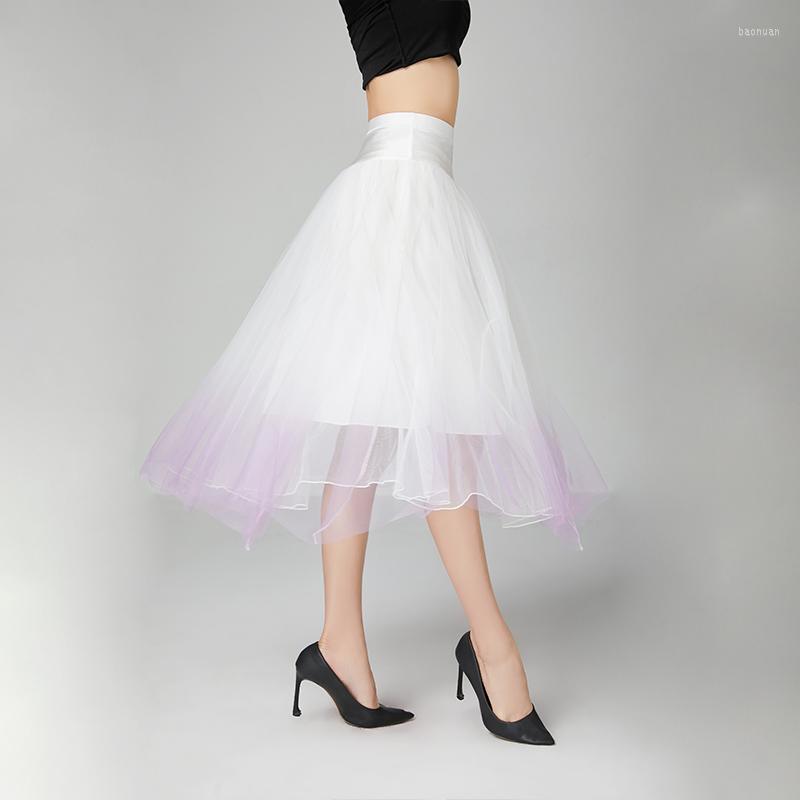 

Stage Wear 2022 Ballroom Modern Dance Skirt Fashion High Waist Waltz Tango Mesh