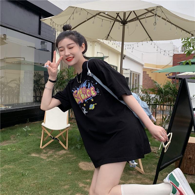 

Women's T Shirts 1826 Women Style Cartoon Print Mid-length Versatile Loose And Thin Short-sleeved T-shirt