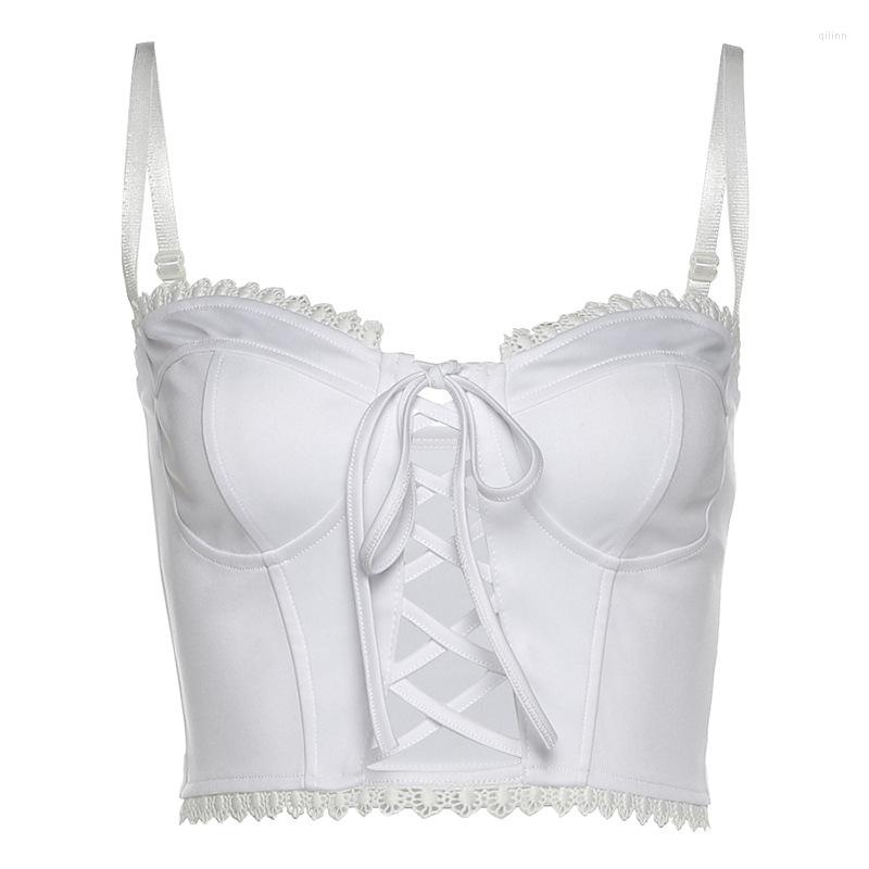 

Women' Tanks French Elegance Hollow Bow Sling Crop Women Lace Up Camisole Summer Ladies Wild White Sleeveless Tank Top Vest, Wt