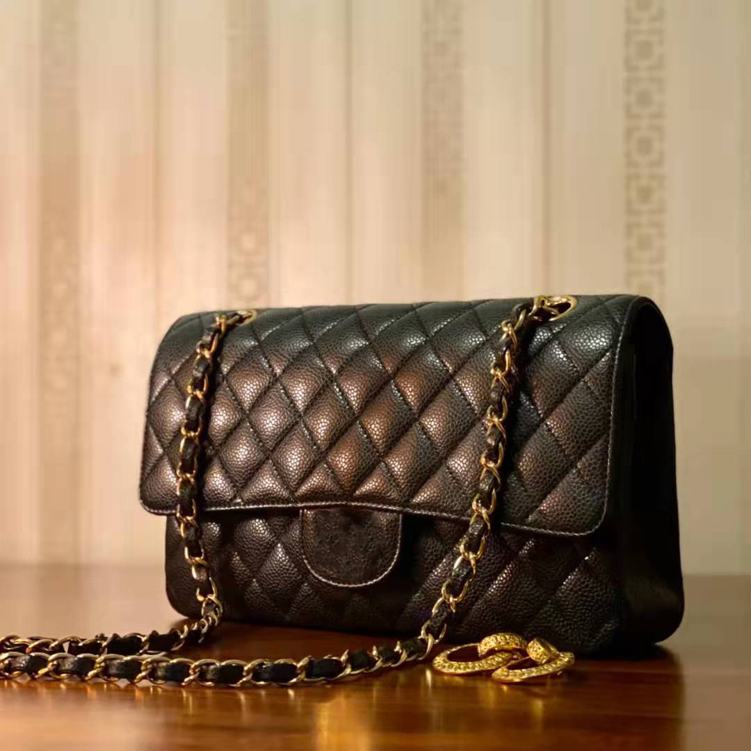 

luxury 2022 New Caviar Spring Ringer Chain bag classic fashion one shoulder crossbody bag, Black