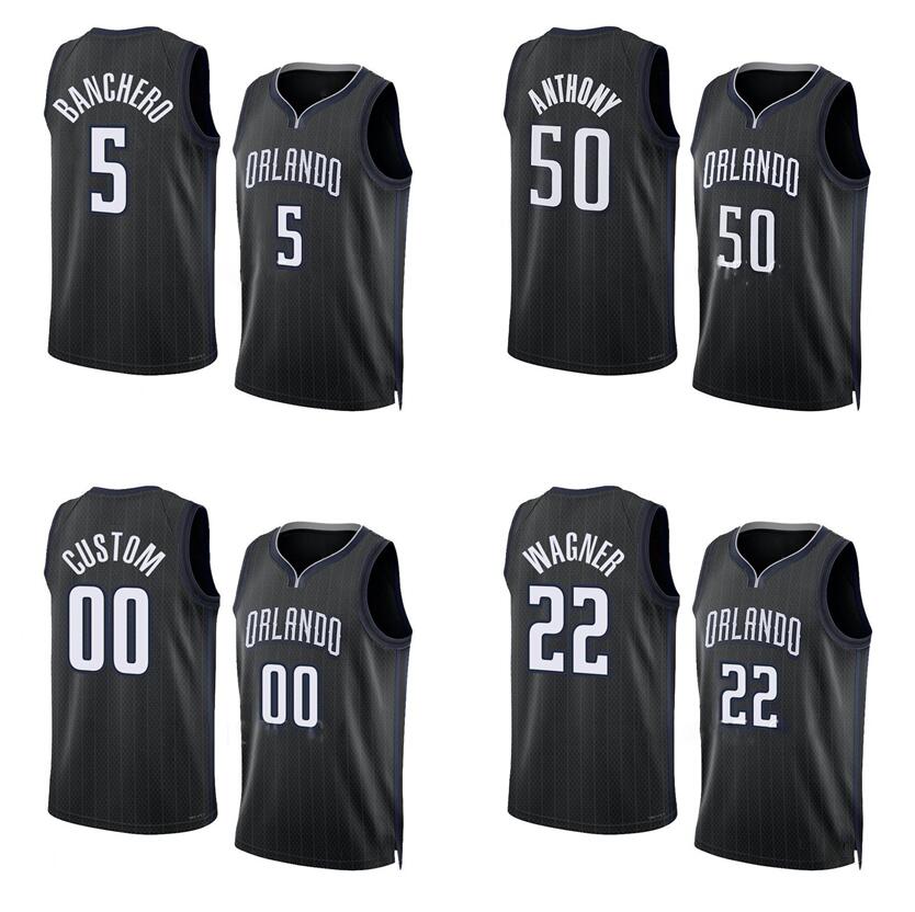 

Basketball jerseys Paolo Banchero Cole Anthony Franz Wagner Markelle Fultz 2022-23 season black city versions Men Women Youth jersey, With logo